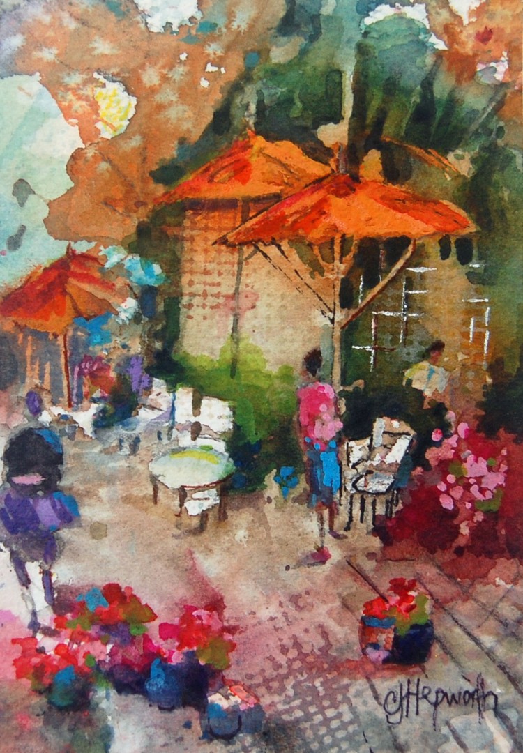 best of show by Cynthia Hepworth titled Orange Umbrellas