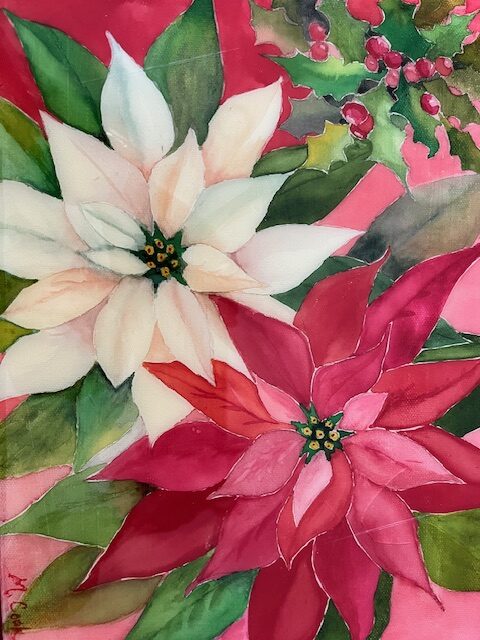 watercolor of poinsettia